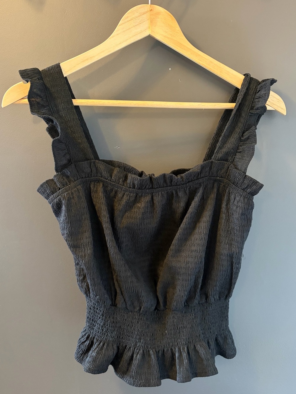 Mine Black Smocked Ruffle-Trim Women’s Tank Top